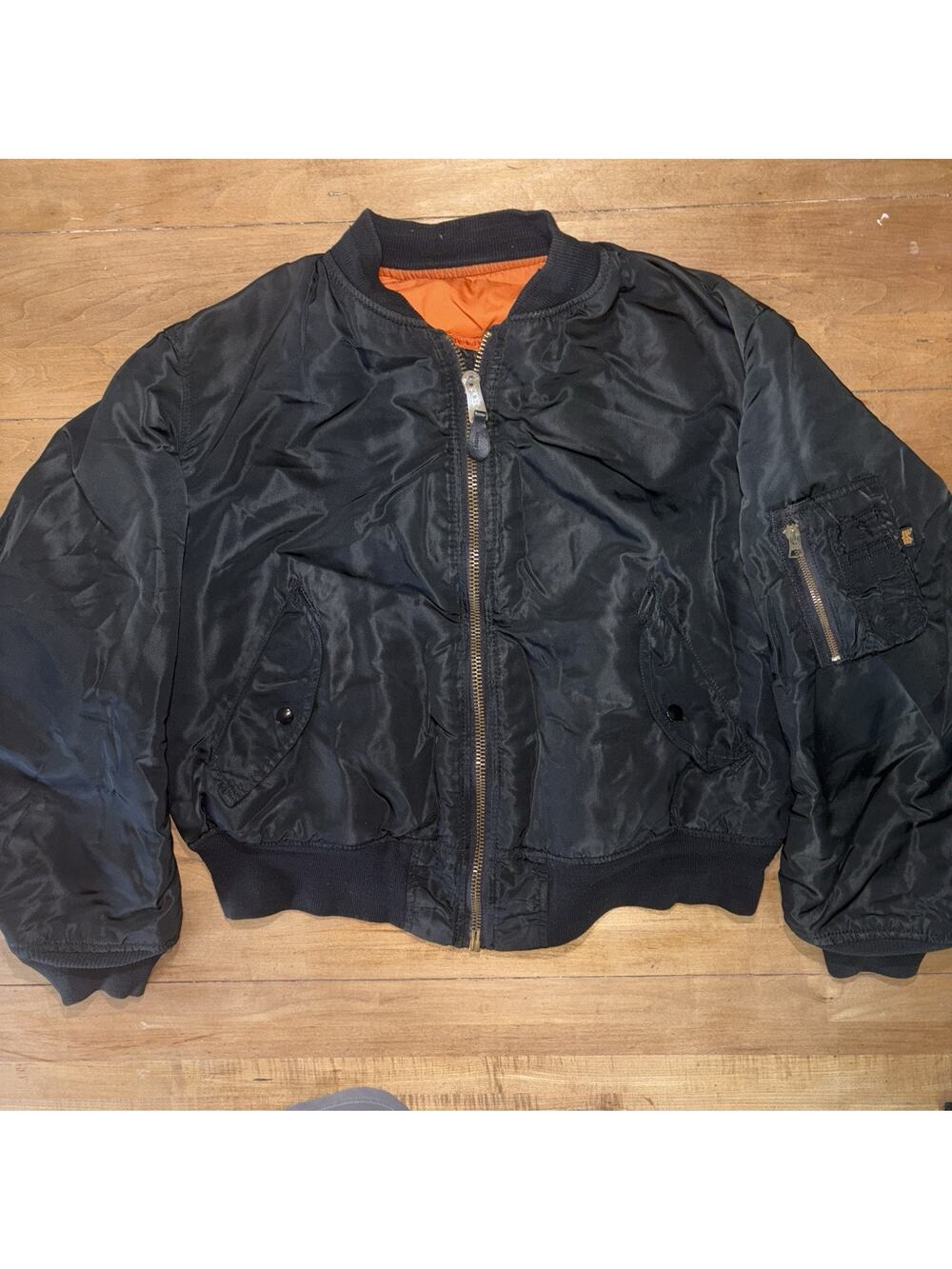 VTG Alpha Industries MA-1 Flight Jacket Black Bomber Orange Lining MIL-J-82790J